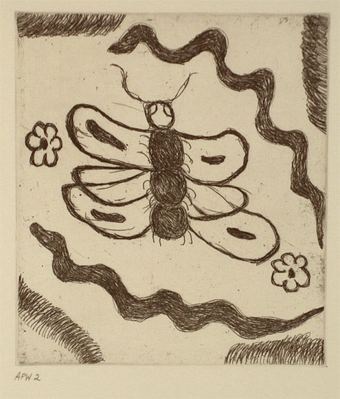 Artist: b'Jones, April.' | Title: b'Butterfly' | Date: 1994, October - November | Technique: b'etching, printed in black ink, from one plate' Artist: b'Jones, April.' | Title: b'Butterfly' | Date: 1994, October - November | Technique: b'etching, printed in black ink, from one plate'