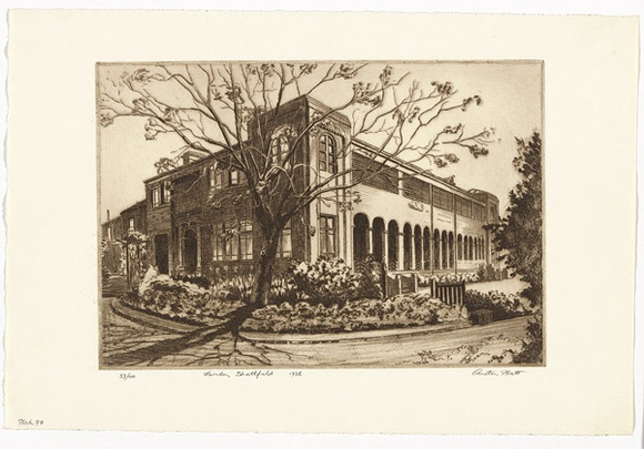 Artist: b'PLATT, Austin' | Title: b'Meridan, Strathfield' | Date: 1938 | Technique: b'etching, printed in black ink, from one plate' Artist: b'PLATT, Austin' | Title: b'Meridan, Strathfield' | Date: 1938 | Technique: b'etching, printed in black ink, from one plate'