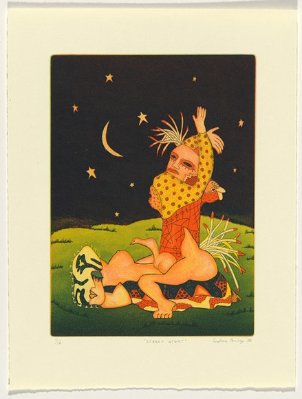 Artist: b'Convey, Sylvia.' | Title: b'Starry night.' | Date: 1988 | Technique: b'etching and aquatint, printed in colour, from multiple plates' | Copyright: b'This work appears on screen courtesy of the artist and copyright owner' Artist: b'Convey, Sylvia.' | Title: b'Starry night.' | Date: 1988 | Technique: b'etching and aquatint, printed in colour, from multiple plates' | Copyright: b'This work appears on screen courtesy of the artist and copyright owner'