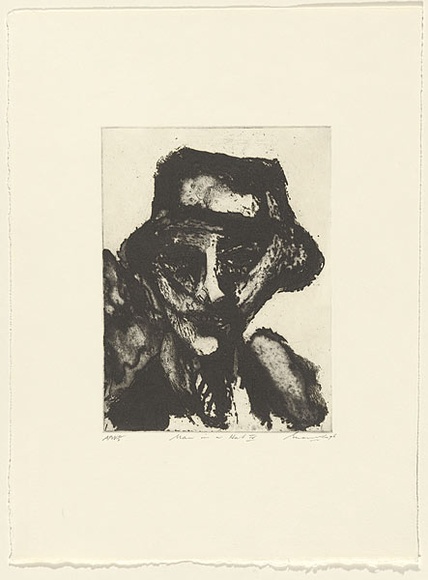 Artist: b'Lee, Graeme.' | Title: b'Man in a hat IV' | Date: 1996, March | Technique: b'etching, printed in black ink with plate-tone, from one plate' Artist: b'Lee, Graeme.' | Title: b'Man in a hat IV' | Date: 1996, March | Technique: b'etching, printed in black ink with plate-tone, from one plate'