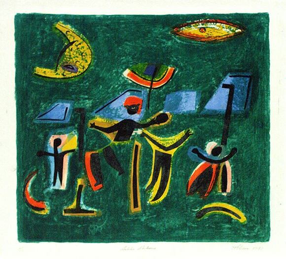 Artist: b'Gleeson, William.' | Title: b'Antibes nocturne' | Date: 1972 | Technique: b'woodblock, printed in black ink, from one block; hand-coloured' | Copyright: b'This work appears on screen courtesy of the artist' Artist: b'Gleeson, William.' | Title: b'Antibes nocturne' | Date: 1972 | Technique: b'woodblock, printed in black ink, from one block; hand-coloured' | Copyright: b'This work appears on screen courtesy of the artist'