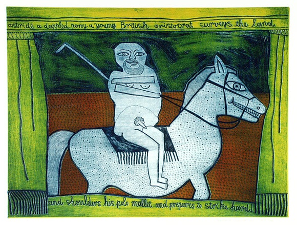 Artist: b'HANRAHAN, Barbara' | Title: b'British aristocrat' | Date: 1975 | Technique: b'etching, printed in colour, from three plates' Artist: b'HANRAHAN, Barbara' | Title: b'British aristocrat' | Date: 1975 | Technique: b'etching, printed in colour, from three plates'