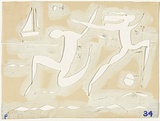 Artist: Blackman, Charles. | Title: Stencil for not titled (dancing figures and boat). | Date: c.1952 | Technique: hand cut paper stencil
