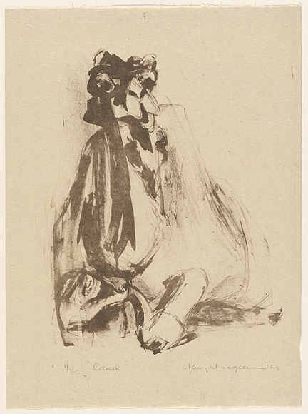 Artist: b'MACQUEEN, Mary' | Title: b'Camel' | Date: 1969 | Technique: b'lithograph, printed in brown ink, from one plate' | Copyright: b'Courtesy Paulette Calhoun, for the estate of Mary Macqueen' Artist: b'MACQUEEN, Mary' | Title: b'Camel' | Date: 1969 | Technique: b'lithograph, printed in brown ink, from one plate' | Copyright: b'Courtesy Paulette Calhoun, for the estate of Mary Macqueen'