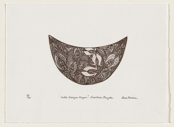 Artist: b'Phineasa, Sharon.' | Title: b'Kulba Mabaigaw Moegaw - Ancestral Struggle.' | Date: 2006 | Technique: b'etching, printed in black ink, from one plate' Artist: b'Phineasa, Sharon.' | Title: b'Kulba Mabaigaw Moegaw - Ancestral Struggle.' | Date: 2006 | Technique: b'etching, printed in black ink, from one plate'