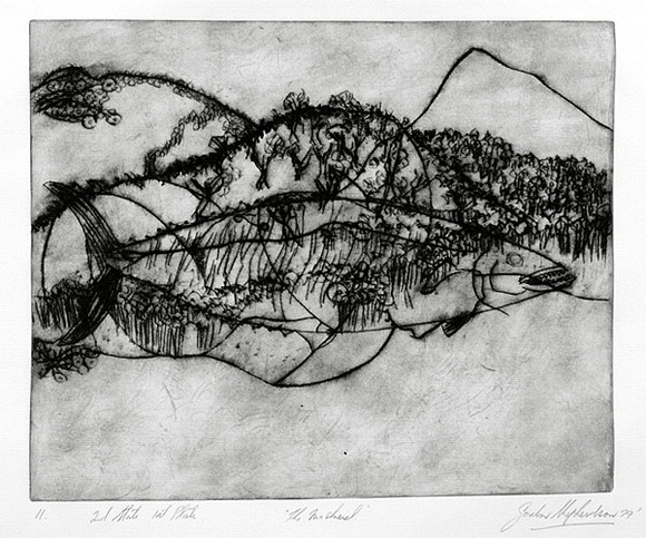 Artist: b'Shepherdson, Gordon.' | Title: b'The Mackerel: Number eleven' | Date: 1979 | Technique: b'etching and aquatint, printed in colour with plate-tone, from one plate' Artist: b'Shepherdson, Gordon.' | Title: b'The Mackerel: Number eleven' | Date: 1979 | Technique: b'etching and aquatint, printed in colour with plate-tone, from one plate'