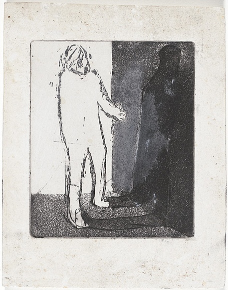 Artist: b'MADDOCK, Bea' | Title: b'Figure and shadow I.' | Date: May 1965 | Technique: b'line-etching and aquatint, printed in black ink, from one copper plate; additions in brush and black ink wask' Artist: b'MADDOCK, Bea' | Title: b'Figure and shadow I.' | Date: May 1965 | Technique: b'line-etching and aquatint, printed in black ink, from one copper plate; additions in brush and black ink wask'
