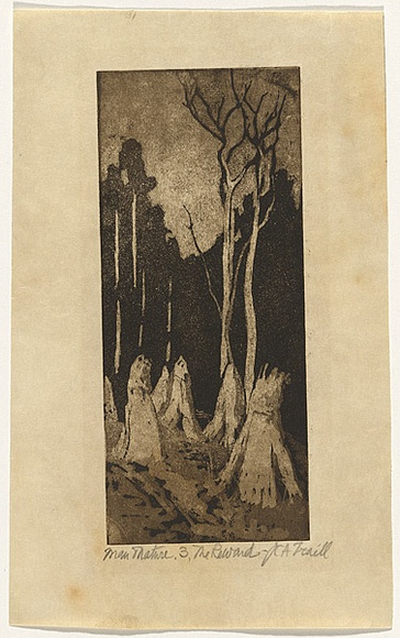 Artist: b'Traill, Jessie.' | Title: b'Man and Nature 3: The Reward' | Date: 1914 | Technique: b'aquatint, printed in warm black ink, from one plate' Artist: b'Traill, Jessie.' | Title: b'Man and Nature 3: The Reward' | Date: 1914 | Technique: b'aquatint, printed in warm black ink, from one plate'