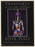 Artist: McDiarmid, David. | Title: Exhibition poster: Treasures of the last future | Date: 1990 | Technique: screenprint, offset-lithograph, hologram (holographic diffraction grating - colours w/o image) collage | Copyright: Courtesy of copyright owner, Merlene Gibson (sister)