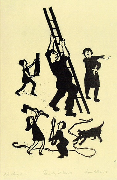 Artist: b'Allen, Joyce.' | Title: b'Family at work.' | Date: 1973 | Technique: b'linocut, printed in black ink, from one block' Artist: b'Allen, Joyce.' | Title: b'Family at work.' | Date: 1973 | Technique: b'linocut, printed in black ink, from one block'