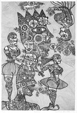 Artist: HANRAHAN, Barbara | Title: Queen | Date: 1974 | Technique: etching, printed in black ink with plate-tone, from one plate