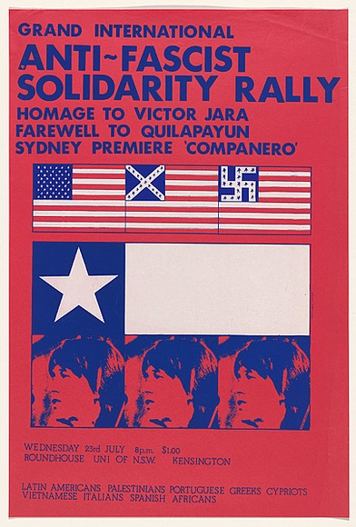 Artist: MACKINOLTY, Chips | Title: Anti-fascist solidarity rally | Date: 1975 | Technique: screenprint, printed in colour, from two stencils