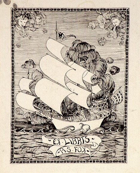 Artist: b'OGILVIE, Helen' | Title: b'not titled [Early wooden sailing ship].' | Date: 1929 | Technique: b'offset-lithograph, printed in black ink, from one plate'
