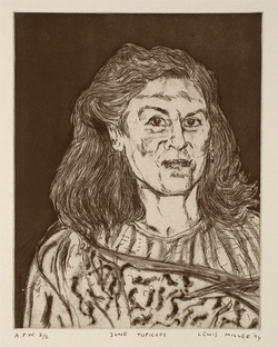 Artist: MILLER, Lewis | Title: June Tupicoff | Date: 1994 | Technique: etching, printed in black ink, from one plate | Copyright: © Lewis Miller. Licensed by VISCOPY, Australia