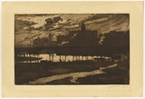 Artist: TRAILL, Jessie | Title: Melbourne from Richmond Paddock | Date: 1914 | Technique: aquatint and drypoint, printed in brown ink with plate-tone, from one plate