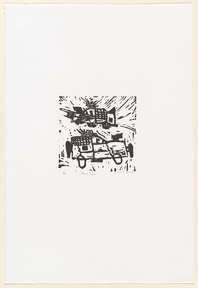 Artist: b'Tyson, Jason.' | Title: b'Police cars' | Date: c.2001 | Technique: b'linocut, printed in black ink, from one block'