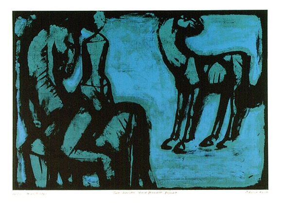 Artist: b'Rose, David.' | Title: b'Two horses and female figure' | Date: 1961 | Technique: b'screenprint, printed in colour, from three stencils'
