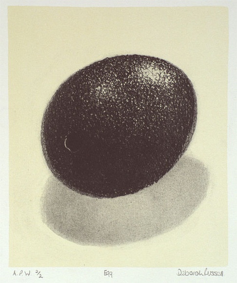 Artist: b'Russell,, Deborah.' | Title: b'Egg' | Date: 2001, November | Technique: b'lithograph, printed in colour, from two stones (image in black, cream tint)' Artist: b'Russell,, Deborah.' | Title: b'Egg' | Date: 2001, November | Technique: b'lithograph, printed in colour, from two stones (image in black, cream tint)'