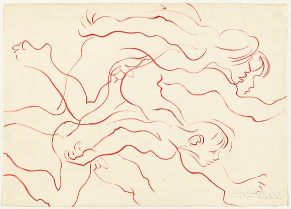 Artist: b'Friend, Donald.' | Title: b'Running figures.' | Date: 1965 | Technique: b'lithograph, printed in red ink, from one stone' | Copyright: b'Courtesy of the Estate of Donald Friend' Artist: b'Friend, Donald.' | Title: b'Running figures.' | Date: 1965 | Technique: b'lithograph, printed in red ink, from one stone' | Copyright: b'Courtesy of the Estate of Donald Friend'