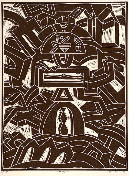 Artist: b'Komis, Van.' | Title: b'Gateway III' | Date: 1989 | Technique: b'linocut, printed in black ink, from one block' Artist: b'Komis, Van.' | Title: b'Gateway III' | Date: 1989 | Technique: b'linocut, printed in black ink, from one block'