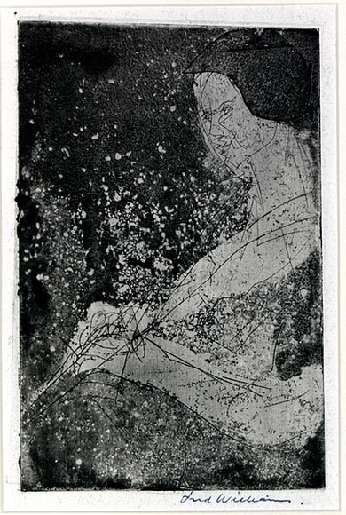Artist: b'WILLIAMS, Fred' | Title: b'Pregnant woman' | Date: 1955-56 | Technique: b'etching, aquatinkt, drypoint, deep etch, flat biting printed with plate-tone' | Copyright: b'\xc2\xa9 Fred Williams Estate' Artist: b'WILLIAMS, Fred' | Title: b'Pregnant woman' | Date: 1955-56 | Technique: b'etching, aquatinkt, drypoint, deep etch, flat biting printed with plate-tone' | Copyright: b'\xc2\xa9 Fred Williams Estate'