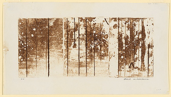 Artist: b'WILLIAMS, Fred' | Title: b'Landscape triptych. Number 2' | Date: 1962 | Technique: b'aquatint, open biting, engraving' | Copyright: b'\xc2\xa9 Fred Williams Estate' Artist: b'WILLIAMS, Fred' | Title: b'Landscape triptych. Number 2' | Date: 1962 | Technique: b'aquatint, open biting, engraving' | Copyright: b'\xc2\xa9 Fred Williams Estate'