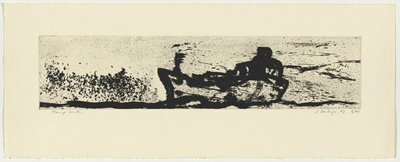Artist: b'Senbergs, Jan.' | Title: b'Going south' | Date: 1992 | Technique: b'sugar-lift etching, printed in black ink, from one plate' | Copyright: b'\xc2\xa9 Jan Senbergs' Artist: b'Senbergs, Jan.' | Title: b'Going south' | Date: 1992 | Technique: b'sugar-lift etching, printed in black ink, from one plate' | Copyright: b'\xc2\xa9 Jan Senbergs'