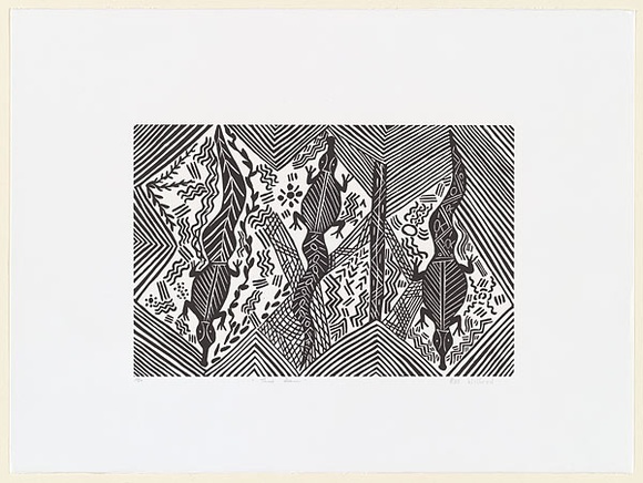 Artist: b'Wilfred, Rex.' | Title: b'Three baru' | Date: c.2001 | Technique: b'linocut, printed in black ink, from one block'