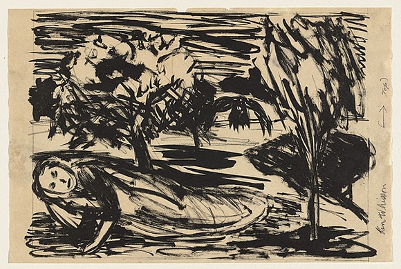 Artist: b'Whisson, Ken.' | Title: b'Girl in landscape' | Technique: b'lithograph, printed in black ink, from one stone [or plate]'
