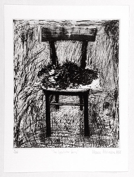 Artist: b'Atkinson, Marea.' | Title: b'The spectator series.' | Date: 1988 | Technique: b'etching, printed in black ink, from one plate' Artist: b'Atkinson, Marea.' | Title: b'The spectator series.' | Date: 1988 | Technique: b'etching, printed in black ink, from one plate'