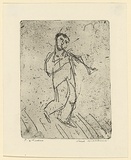 Artist: WILLIAMS, Fred | Title: The trumpeter | Date: 1955-56 | Technique: etching and foul biting, printed in black ink, from one copper plate | Copyright: © Fred Williams Estate