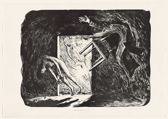 Artist: b'Unsworth, Ken.' | Title: b'Villa des vergessuers V' | Date: 1987 | Technique: b'transfer-lithograph, printed in black ink, from one stone' Artist: b'Unsworth, Ken.' | Title: b'Villa des vergessuers V' | Date: 1987 | Technique: b'transfer-lithograph, printed in black ink, from one stone'