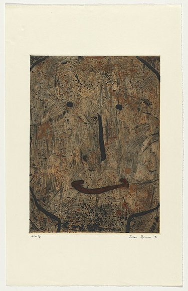 Artist: b'Bowen, Dean.' | Title: b'Head II' | Date: 1991 | Technique: b'aquatint, scraping and burnishing, printed in colour, from multiple plates' Artist: b'Bowen, Dean.' | Title: b'Head II' | Date: 1991 | Technique: b'aquatint, scraping and burnishing, printed in colour, from multiple plates'