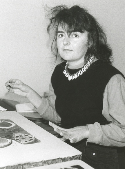 Artist: b'Heath, Gregory.' | Title: b'Portrait of Marie McMahon, Australian printmaker and poster artist, 1992' | Date: 1992 Artist: b'Heath, Gregory.' | Title: b'Portrait of Marie McMahon, Australian printmaker and poster artist, 1992' | Date: 1992