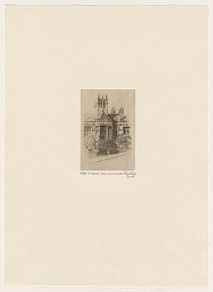 Artist: b'Rees, Lloyd.' | Title: b'Old medical school University of Sydney' | Date: 1922 | Technique: b'etching, printed in brown ink, from one copper plate' | Copyright: b'\xc2\xa9 Alan and Jancis Rees' Artist: b'Rees, Lloyd.' | Title: b'Old medical school University of Sydney' | Date: 1922 | Technique: b'etching, printed in brown ink, from one copper plate' | Copyright: b'\xc2\xa9 Alan and Jancis Rees'