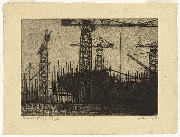 Artist: b'Traill, Jessie.' | Title: b'Hammer and tongs, Clyde' | Date: 1938 | Technique: b'etching and aquatint, printed in black ink with plate-tone, from one plate'