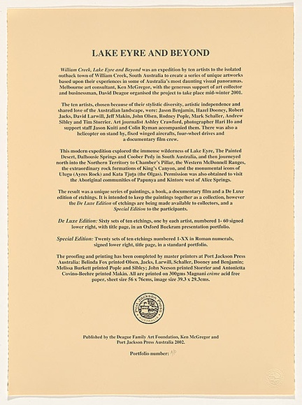 Title: b'Lake Eyre and beyond' | Date: 2002 | Technique: b'screenprint, printed in black ink, from oone stencil'