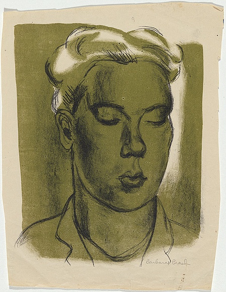 Artist: b'Brash, Barbara.' | Title: b'(Portrait).' | Date: 1950s | Technique: b'lithograph, printed in colour, from two plates' Artist: b'Brash, Barbara.' | Title: b'(Portrait).' | Date: 1950s | Technique: b'lithograph, printed in colour, from two plates'