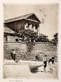 Artist: b'LINDSAY, Lionel' | Title: b'Birthplace of David Scott Mitchell, Cumberland Street, Sydney' | Date: 1913 | Technique: b'etching, printed in brown ink with plate-tone, from one plate' | Copyright: b'Courtesy of the National Library of Australia'