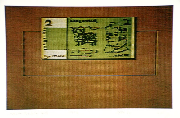 Artist: b'Kelly, William.' | Title: b'Still life: two dollar note' | Date: 1981-82 | Technique: b'computer print, printed in colour, from dot-matrix printer' | Copyright: b'\xc2\xa9 William Kelly' Artist: b'Kelly, William.' | Title: b'Still life: two dollar note' | Date: 1981-82 | Technique: b'computer print, printed in colour, from dot-matrix printer' | Copyright: b'\xc2\xa9 William Kelly'