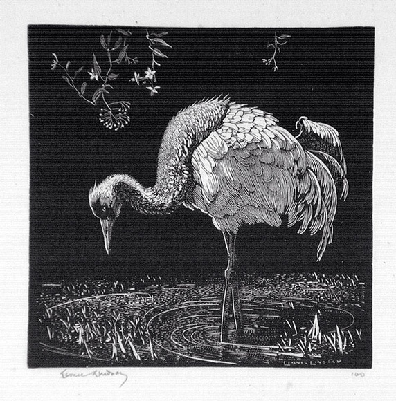 Artist: b'LINDSAY, Lionel' | Title: b'The crane' | Date: 1925 | Technique: b'wood-engraving, printed in black ink, from one block' | Copyright: b'Courtesy of the National Library of Australia' Artist: b'LINDSAY, Lionel' | Title: b'The crane' | Date: 1925 | Technique: b'wood-engraving, printed in black ink, from one block' | Copyright: b'Courtesy of the National Library of Australia'