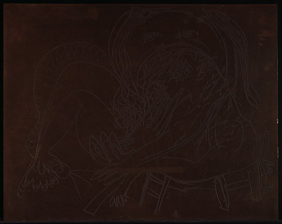 Artist: b'BOYD, Arthur' | Title: b'Plate 143: Two figures on a couch.' | Date: 1968-69 | Technique: b'etched plate' | Copyright: b'This work appears on screen courtesy of Bundanon Trust' Artist: b'BOYD, Arthur' | Title: b'Plate 143: Two figures on a couch.' | Date: 1968-69 | Technique: b'etched plate' | Copyright: b'This work appears on screen courtesy of Bundanon Trust'