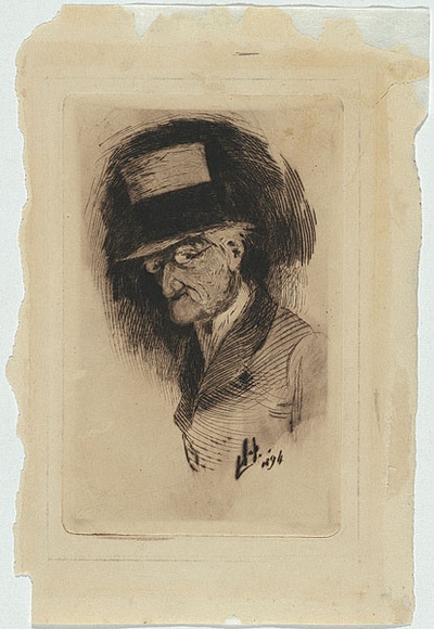 Artist: Hopkins, Livingston. | Title: Self-portrait. | Date: 1894 | Technique: drypoint, printed with plate-tone, from one copper plate Artist: Hopkins, Livingston. | Title: Self-portrait. | Date: 1894 | Technique: drypoint, printed with plate-tone, from one copper plate