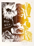 Artist: Wallace-Crabbe, Robin. | Title: Beep beep. | Date: 1979 | Technique: linocut, printed in colour, from two blocks