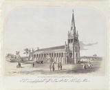 Artist: b'GILL, S.T.' | Title: bSt Patrick's Church, East Melbourne. | Date: 1854 | Technique: b'lithograph, printed in colour, from multiple stones'