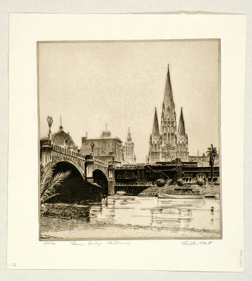 Artist: b'PLATT, Austin' | Title: b'Princes Bridge, Melbourne' | Date: 1934 | Technique: b'etching, printed in black ink, from one plate' Artist: b'PLATT, Austin' | Title: b'Princes Bridge, Melbourne' | Date: 1934 | Technique: b'etching, printed in black ink, from one plate'