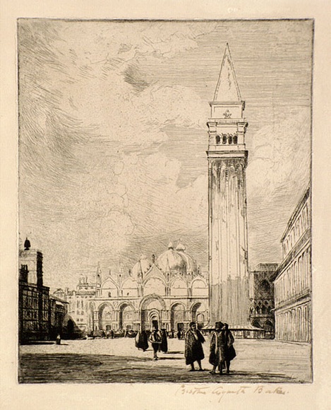 Artist: b'Baker, Cristina Asquith.' | Title: bSt. Mark's Square. | Date: (1914) | Technique: b'etching, printed in black ink with plate-tone, from one plate' Artist: b'Baker, Cristina Asquith.' | Title: bSt. Mark's Square. | Date: (1914) | Technique: b'etching, printed in black ink with plate-tone, from one plate'