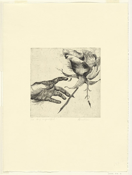 Artist: b'Headlam, Kristin.' | Title: b'Very ungrateful.' | Date: 1998 | Technique: b'etching, printed in black ink, from one plate' | Copyright: b'\xc2\xa9 Kristin Headlam, Licensed by VISCOPY, Australia' Artist: b'Headlam, Kristin.' | Title: b'Very ungrateful.' | Date: 1998 | Technique: b'etching, printed in black ink, from one plate' | Copyright: b'\xc2\xa9 Kristin Headlam, Licensed by VISCOPY, Australia'