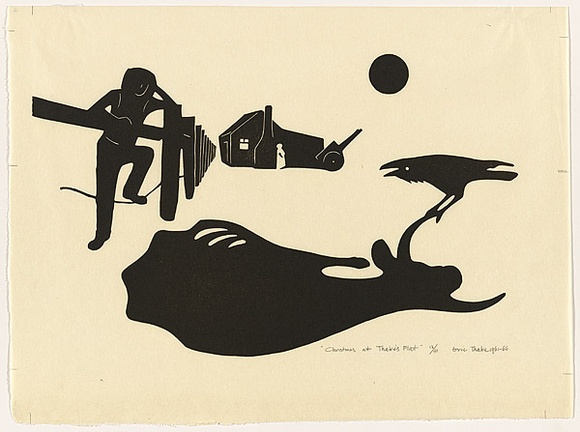 Artist: b'Thake, Eric.' | Title: b'Christmas at Thakes Flat' | Date: 1961-66 | Technique: b'linocut, printed in black ink, from one block' Artist: b'Thake, Eric.' | Title: b'Christmas at Thakes Flat' | Date: 1961-66 | Technique: b'linocut, printed in black ink, from one block'