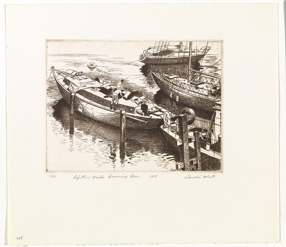 Artist: b'PLATT, Austin' | Title: b'Refitting yacht, Careening Cove' | Date: 1978 | Technique: b'etching, printed in black ink, from one plate' Artist: b'PLATT, Austin' | Title: b'Refitting yacht, Careening Cove' | Date: 1978 | Technique: b'etching, printed in black ink, from one plate'